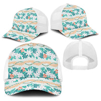 Monstera Tiare Plumeria Lei Pattern Baseball Net Cap Teal Version