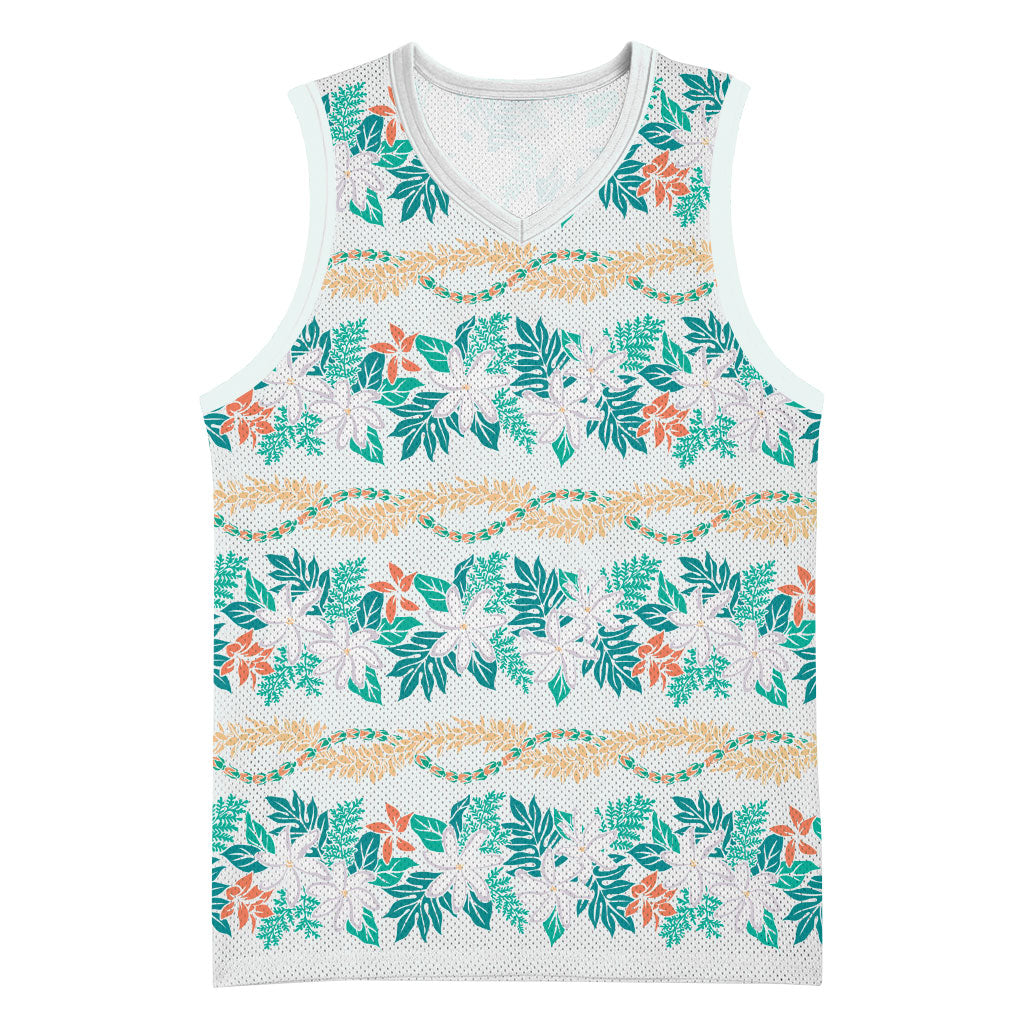 Monstera Tiare Plumeria Lei Pattern Basketball Jersey Teal Version LT01 Unisex Teal - Polynesian Pride