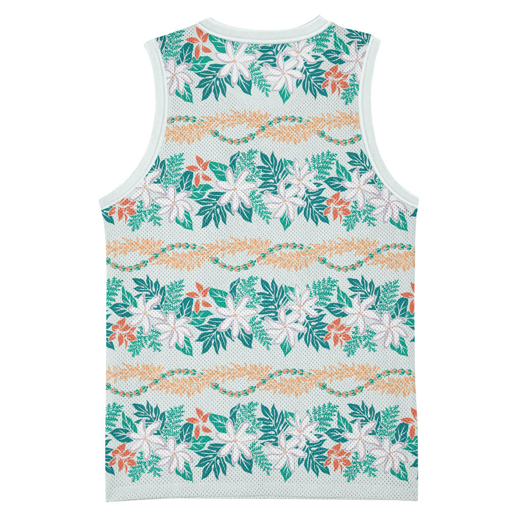 Monstera Tiare Plumeria Lei Pattern Basketball Jersey Teal Version LT01 - Polynesian Pride