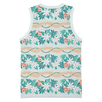 Monstera Tiare Plumeria Lei Pattern Basketball Jersey Teal Version LT01 - Polynesian Pride