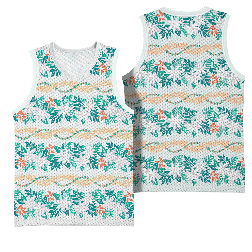 Monstera Tiare Plumeria Lei Pattern Basketball Jersey Teal Version LT01 - Polynesian Pride