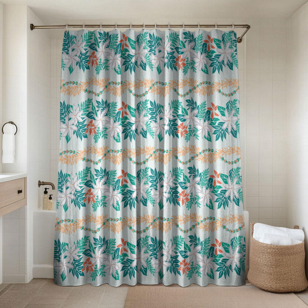 Monstera Tiare Plumeria Lei Pattern Bathroom Set Teal Version