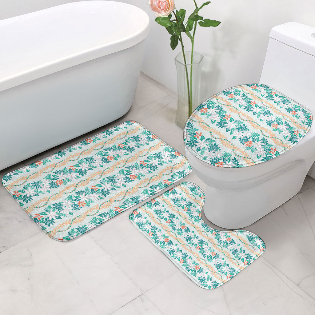 Monstera Tiare Plumeria Lei Pattern Bathroom Set Teal Version