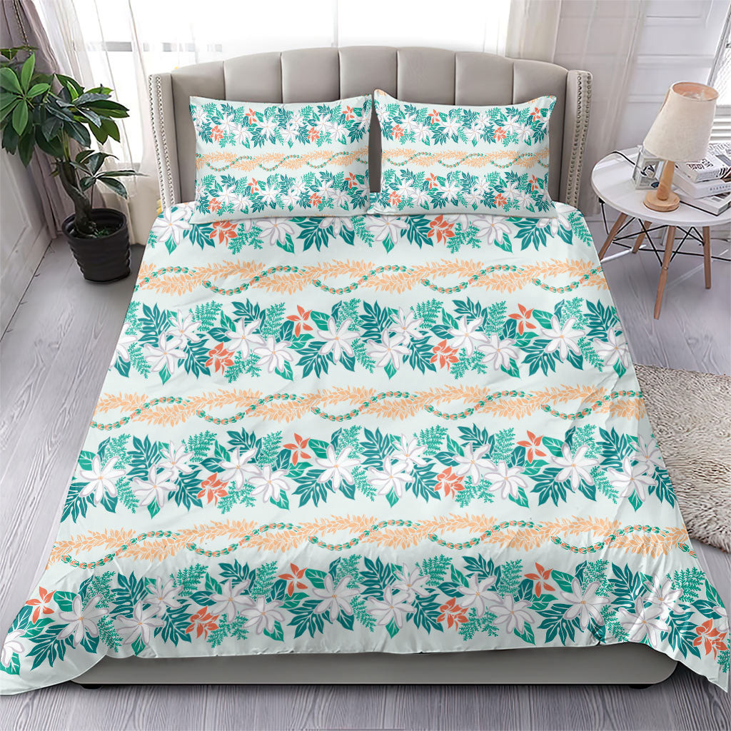 Monstera Tiare Plumeria Lei Pattern Bedding Set Teal Version LT01 - Polynesian Pride
