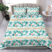 Monstera Tiare Plumeria Lei Pattern Bedding Set Teal Version LT01 - Polynesian Pride