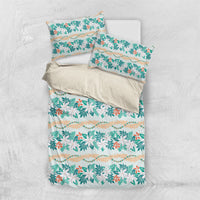 Monstera Tiare Plumeria Lei Pattern Bedding Set Teal Version LT01 US Twin 172cm x 218cm Teal - Polynesian Pride