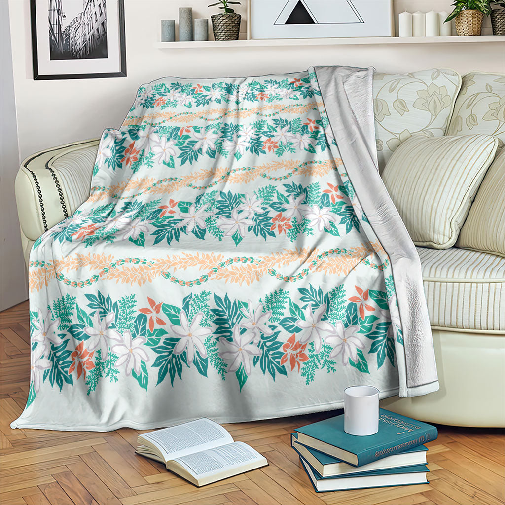 Monstera Tiare Plumeria Lei Pattern Blanket Teal Version