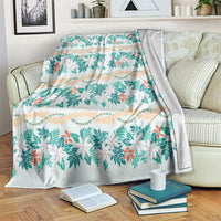 Monstera Tiare Plumeria Lei Pattern Blanket Teal Version