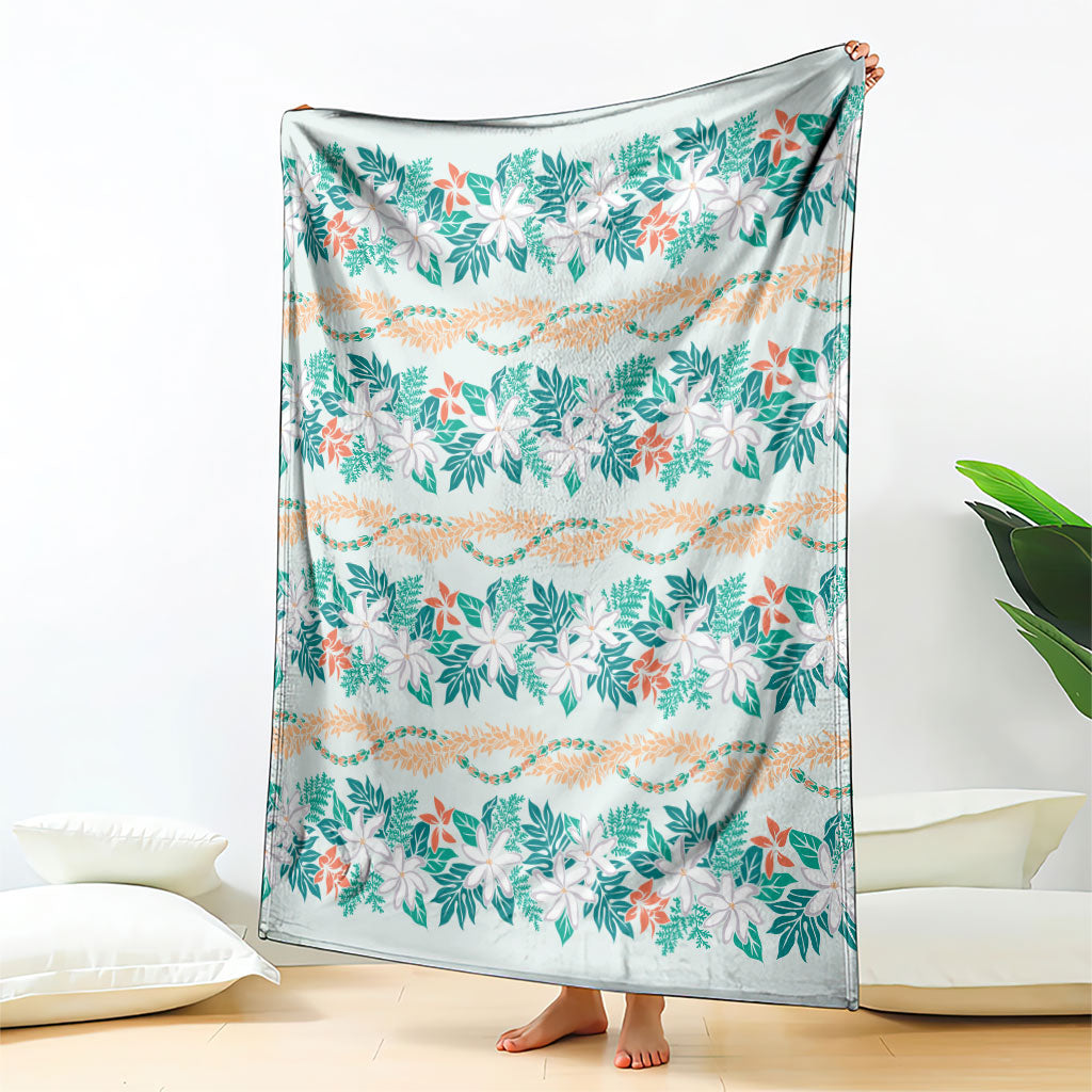 Monstera Tiare Plumeria Lei Pattern Blanket Teal Version