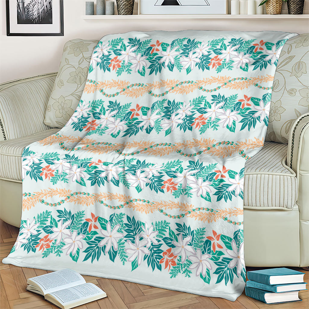 Monstera Tiare Plumeria Lei Pattern Blanket Teal Version