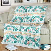 Monstera Tiare Plumeria Lei Pattern Blanket Teal Version