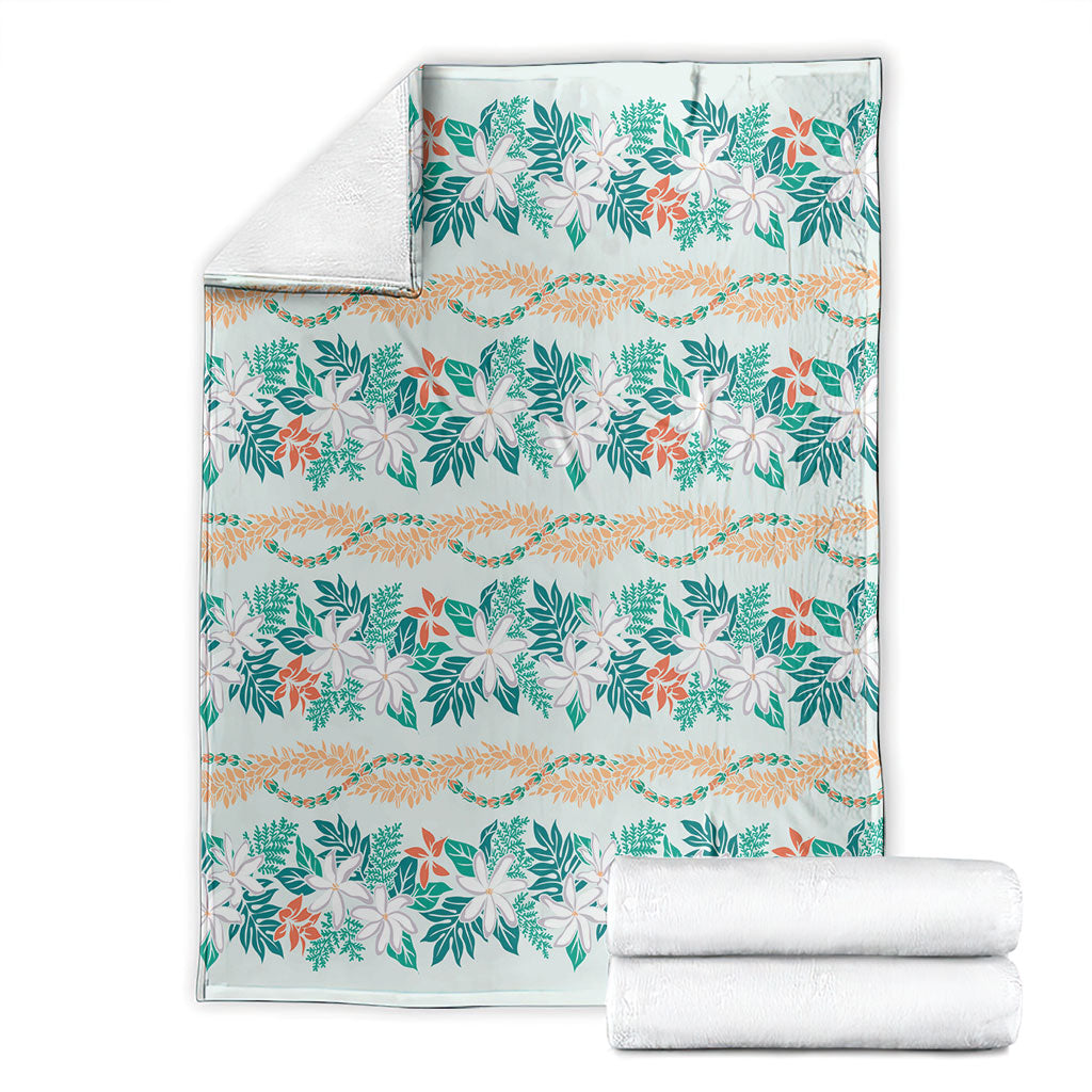 Monstera Tiare Plumeria Lei Pattern Blanket Teal Version