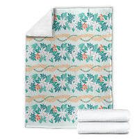 Monstera Tiare Plumeria Lei Pattern Blanket Teal Version