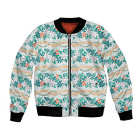 Monstera Tiare Plumeria Lei Pattern Bomber Jacket Teal Version
