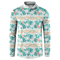 Monstera Tiare Plumeria Lei Pattern Button Sweatshirt Teal Version LT01 Teal - Polynesian Pride