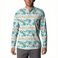 Monstera Tiare Plumeria Lei Pattern Button Sweatshirt Teal Version LT01 - Polynesian Pride