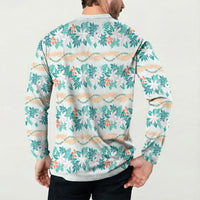 Monstera Tiare Plumeria Lei Pattern Button Sweatshirt Teal Version LT01 - Polynesian Pride