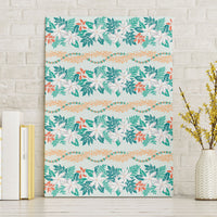 Monstera Tiare Plumeria Lei Pattern Canvas Wall Art Teal Version