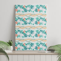 Monstera Tiare Plumeria Lei Pattern Canvas Wall Art Teal Version