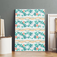 Monstera Tiare Plumeria Lei Pattern Canvas Wall Art Teal Version