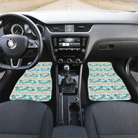 Monstera Tiare Plumeria Lei Pattern Car Mats Teal Version LT01 Set 2pcs - Front Teal - Polynesian Pride