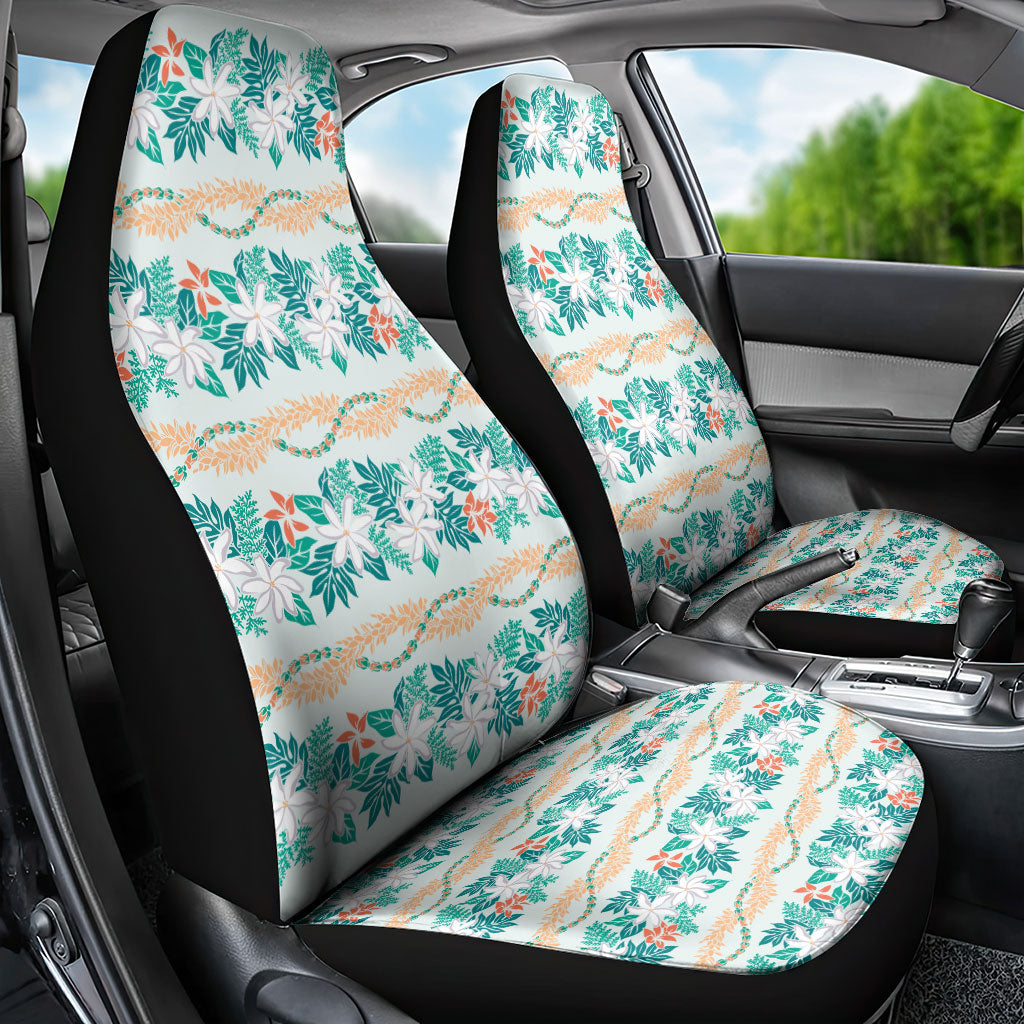 Monstera Tiare Plumeria Lei Pattern Car Seat Cover Teal Version
