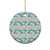 Monstera Tiare Plumeria Lei Pattern Ceramic Ornament Teal Version