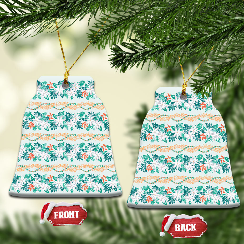Monstera Tiare Plumeria Lei Pattern Ceramic Ornament Teal Version