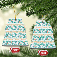 Monstera Tiare Plumeria Lei Pattern Ceramic Ornament Teal Version