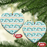 Monstera Tiare Plumeria Lei Pattern Ceramic Ornament Teal Version