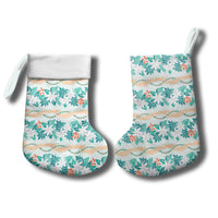 Monstera Tiare Plumeria Lei Pattern Christmas Stocking Teal Version
