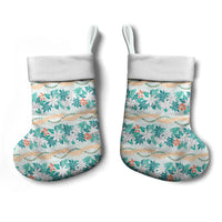 Monstera Tiare Plumeria Lei Pattern Christmas Stocking Teal Version