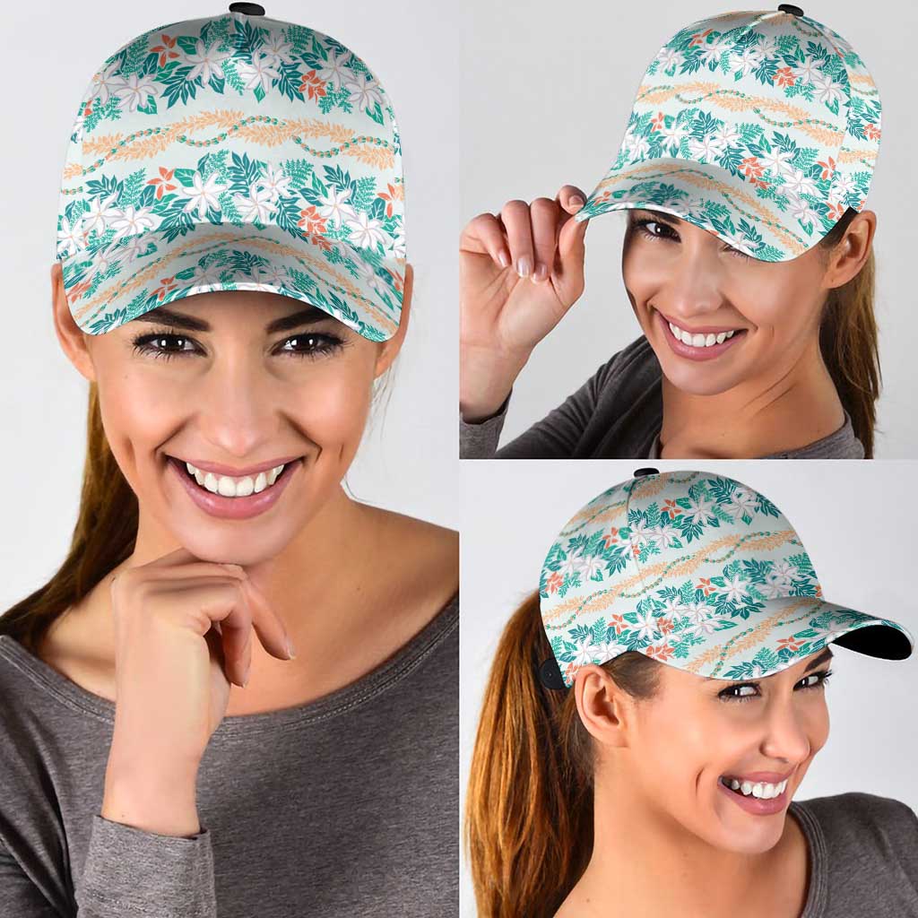 Monstera Tiare Plumeria Lei Pattern Classic Cap Teal Version