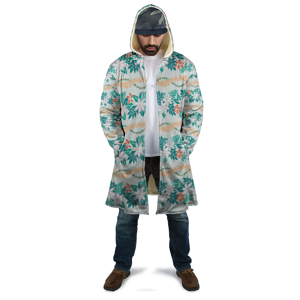 Monstera Tiare Plumeria Lei Pattern Cloak Teal Version