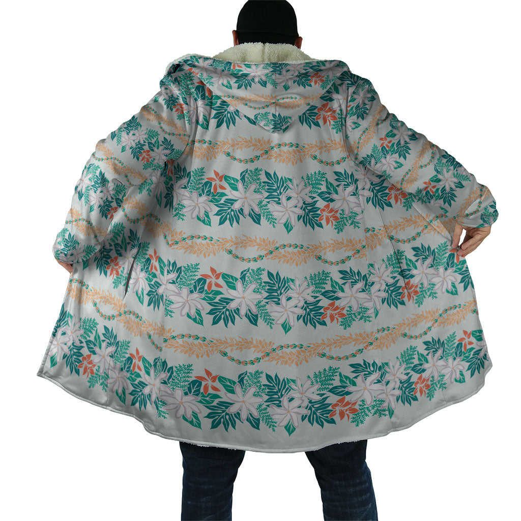 Monstera Tiare Plumeria Lei Pattern Cloak Teal Version