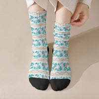 Monstera Tiare Plumeria Lei Pattern Crew Socks Teal Version LT01 Crew Socks Teal - Polynesian Pride