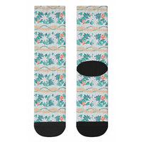 Monstera Tiare Plumeria Lei Pattern Crew Socks Teal Version LT01 - Polynesian Pride