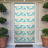 Monstera Tiare Plumeria Lei Pattern Door Cover Teal Version