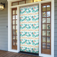 Monstera Tiare Plumeria Lei Pattern Door Cover Teal Version