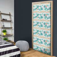 Monstera Tiare Plumeria Lei Pattern Door Cover Teal Version