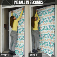 Monstera Tiare Plumeria Lei Pattern Door Cover Teal Version
