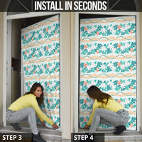 Monstera Tiare Plumeria Lei Pattern Door Cover Teal Version