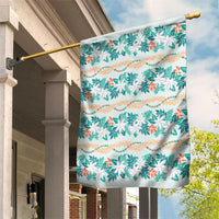 Monstera Tiare Plumeria Lei Pattern Garden Flag Teal Version LT01 House Flag Teal - Polynesian Pride