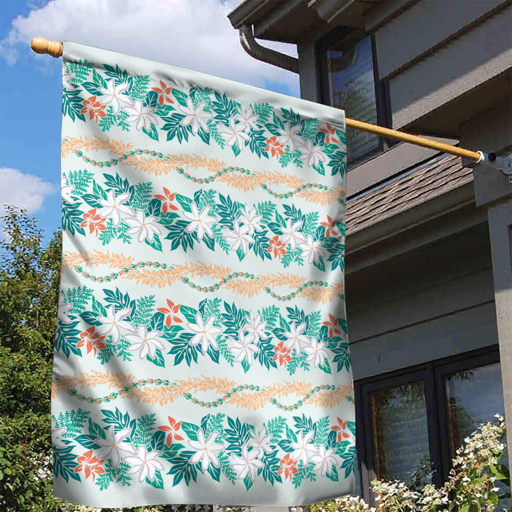 Monstera Tiare Plumeria Lei Pattern Garden Flag Teal Version LT01 - Polynesian Pride