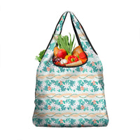 Monstera Tiare Plumeria Lei Pattern Grocery Bag Teal Version