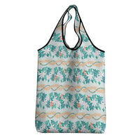 Monstera Tiare Plumeria Lei Pattern Grocery Bag Teal Version