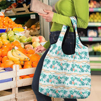 Monstera Tiare Plumeria Lei Pattern Grocery Bag Teal Version