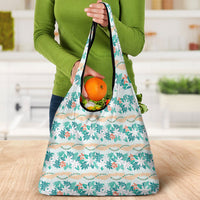 Monstera Tiare Plumeria Lei Pattern Grocery Bag Teal Version