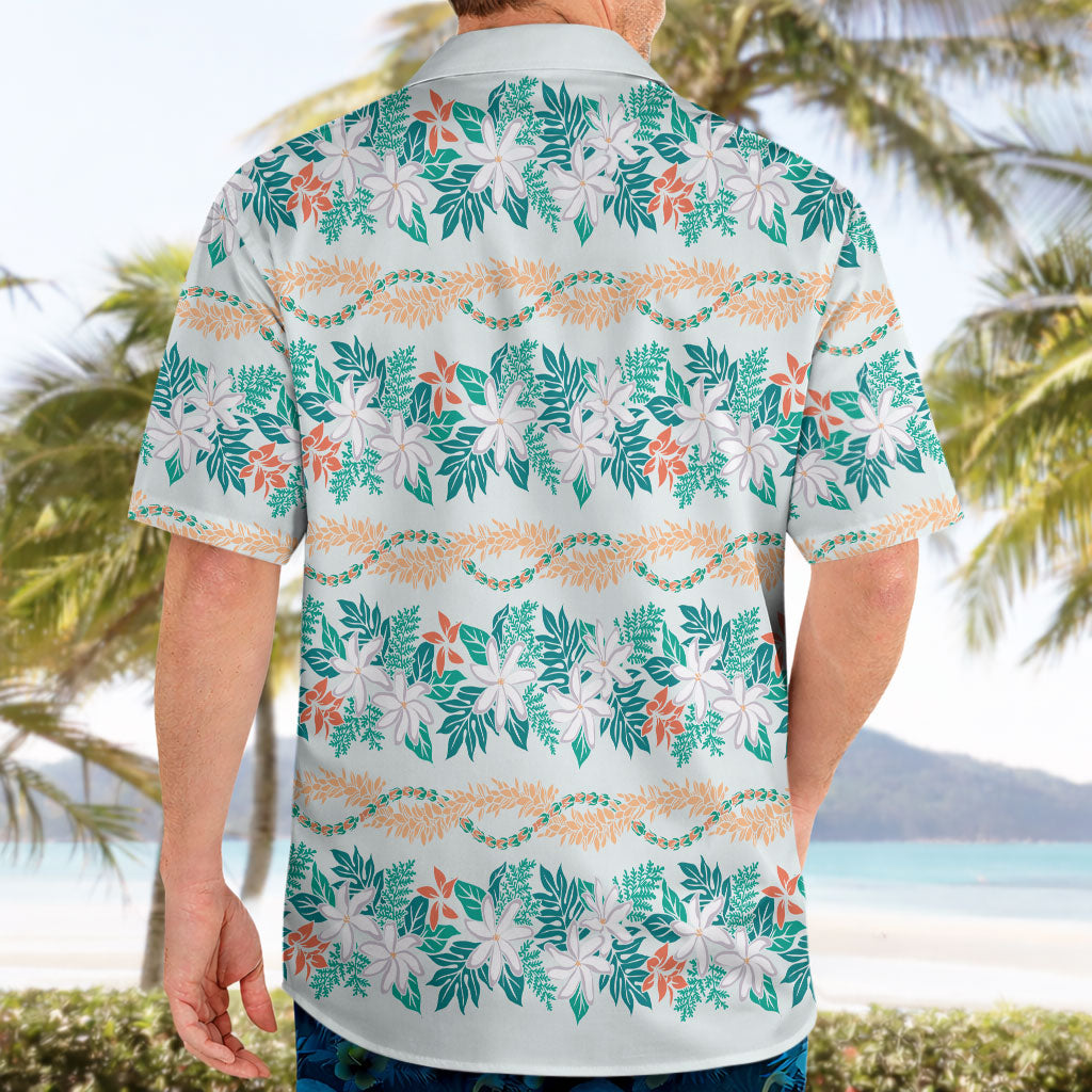 Monstera Tiare Plumeria Lei Pattern Hawaiian Shirt Teal Version