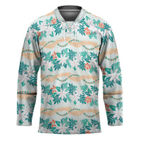 Monstera Tiare Plumeria Lei Pattern Hockey Jersey Teal Version
